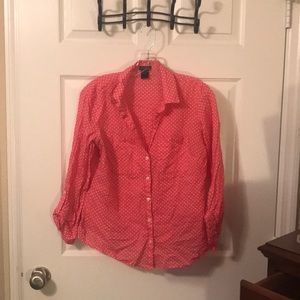 Ann Taylor Pink Polka Dot Button Up Blouse 6